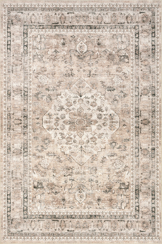Isolated view of Stone Rectangle Keyara Spill Proof Washable Rug, showcasing its design