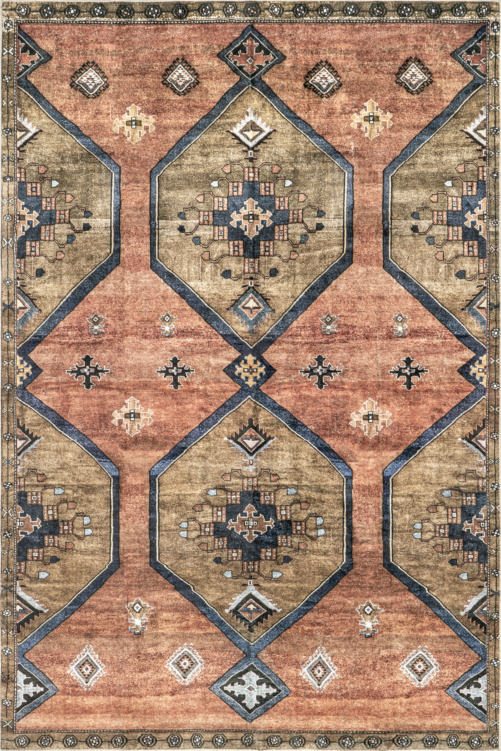 Isolated view of Rust Rectangle Katana Collage Washable Rug, showcasing its design