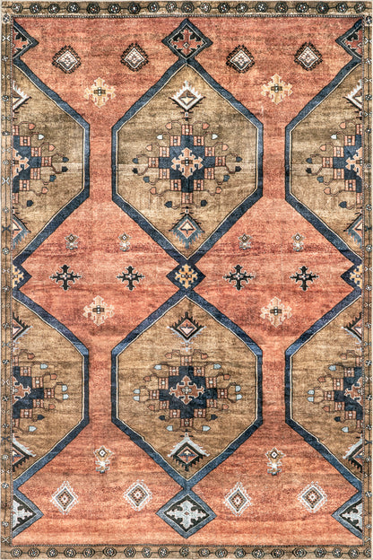 Isolated view of Rust Rectangle Katana Collage Washable Rug, showcasing its design