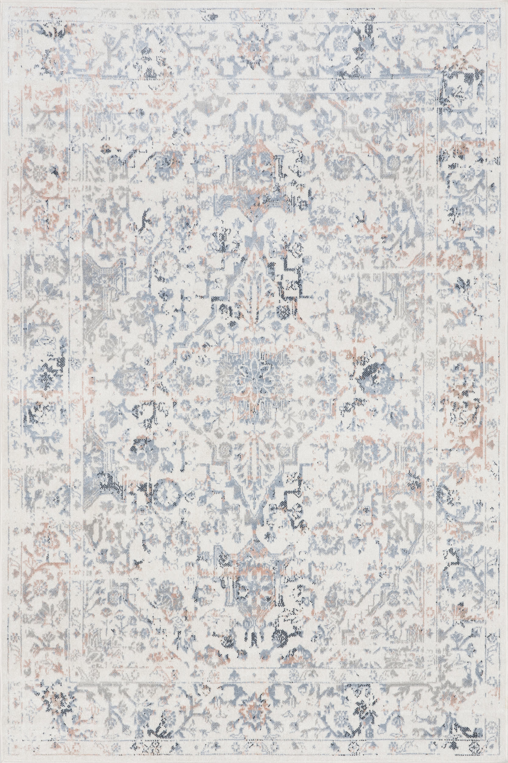 Isolated view of Blue Rectangle Charlisa Washable Faded Snowflake Rug, showcasing its design