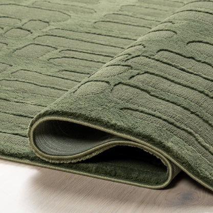 Summit Plush Washable Textured Rug in Forest Green