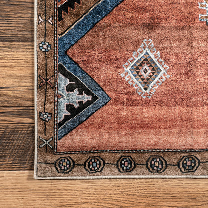Katana Collage Durable Washable Rug in Rust Color