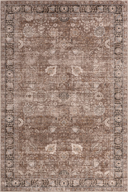 Isolated view of Brown Rectangle Bayberry Spill Proof Vintage Washable Rug, showcasing its design