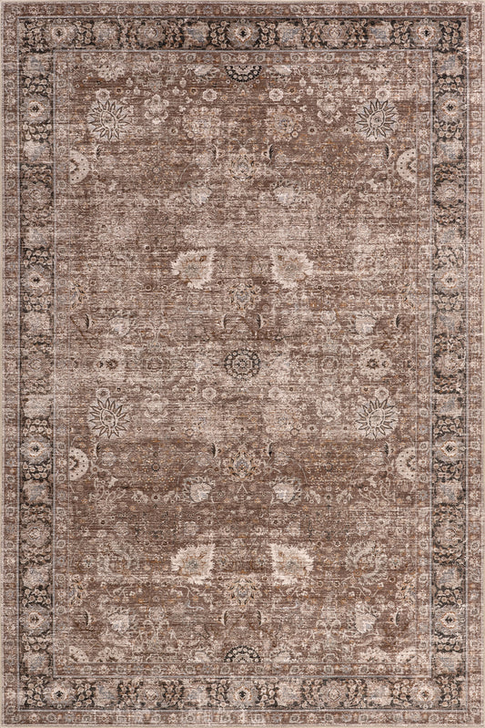 Isolated view of Brown Rectangle Bayberry Spill Proof Vintage Washable Rug, showcasing its design