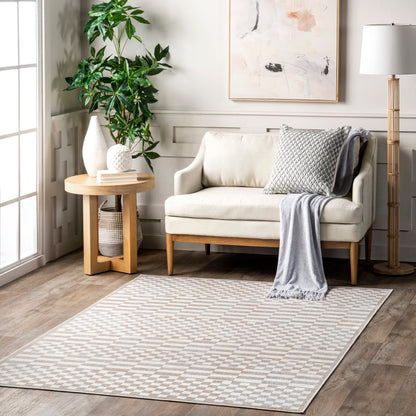 Kallie Machine Washable Beige Tiled Rug