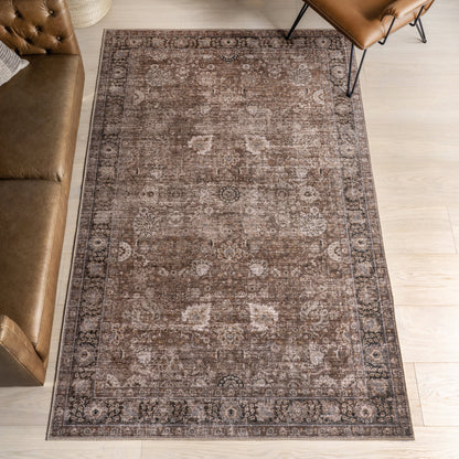 Bayberry Vintage Washable Rug in Brown | Spill Proof