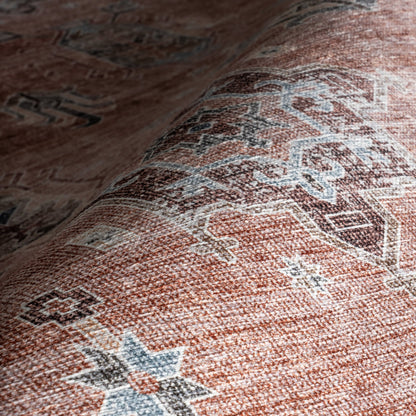 Brenda Hazy Heraldry Spill-Resistant Washable Rug in Pink