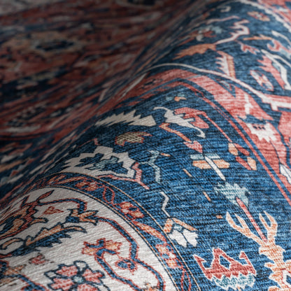 Atrium Medallion Stain-Resistant Washable Rug in Rust