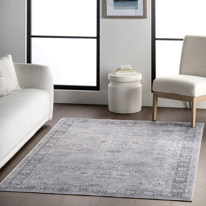 Bayberry Vintage Washable Rug in Light Grey | Spill Proof