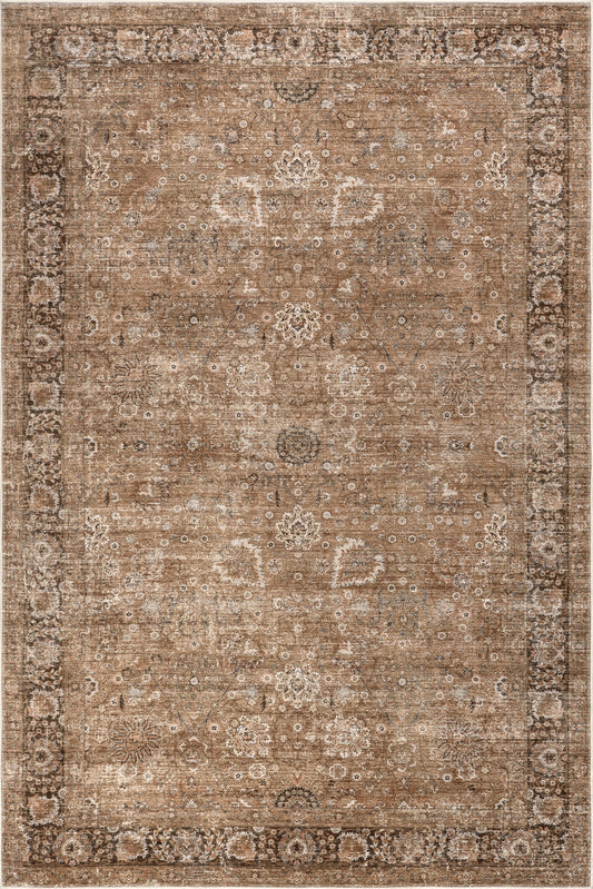 Isolated view of Light Brown Rectangle Bayberry Spill Proof Vintage Washable Rug, showcasing its design