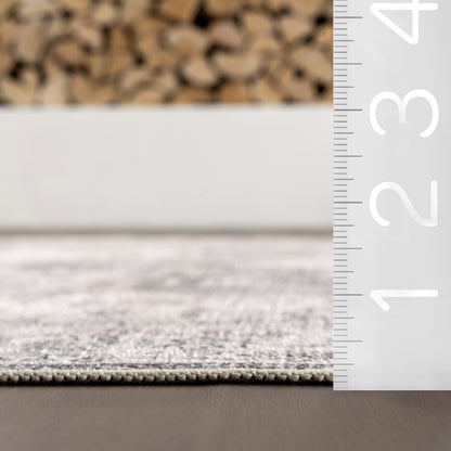 Atrium Medallion Spill-Resistant Washable Rug in Brown