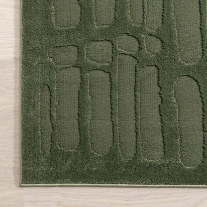 Summit Plush Washable Textured Rug in Forest Green