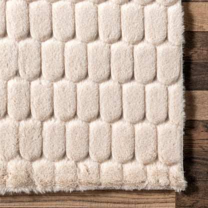 Milazia Beige Honeycomb Plush Washable Rug