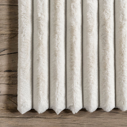 Kris Striped Plush Cloud Washable Rug in Off White