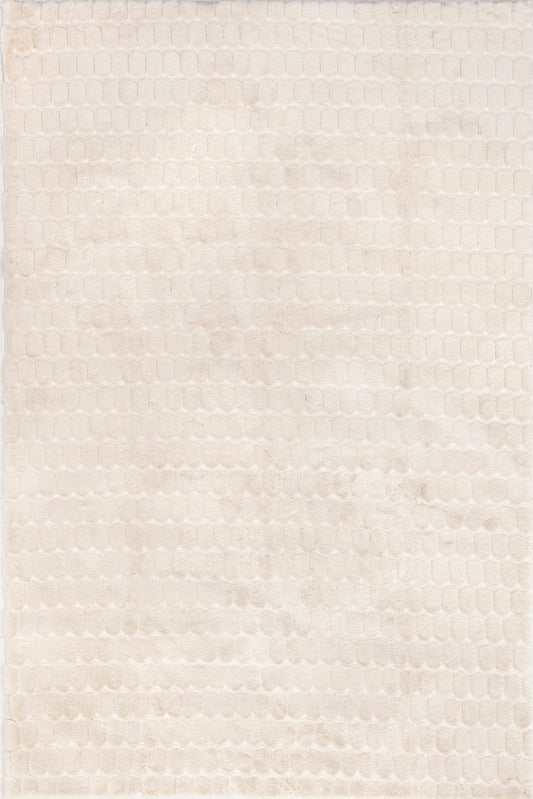 Isolated view of Beige Rectangle Milazia Honeycomb Plush Cloud Washable Rug, showcasing its design