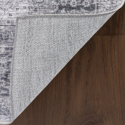 Bayberry Vintage Washable Rug in Light Grey | Spill Proof