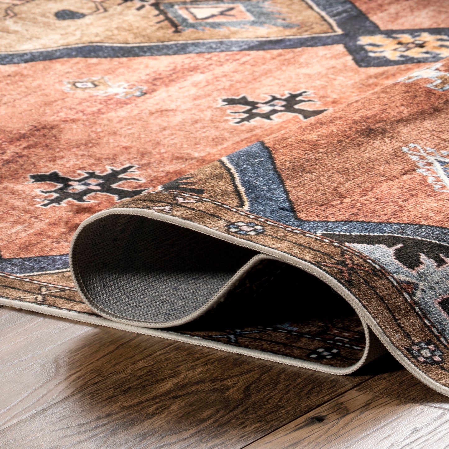 Katana Collage Durable Washable Rug in Rust Color