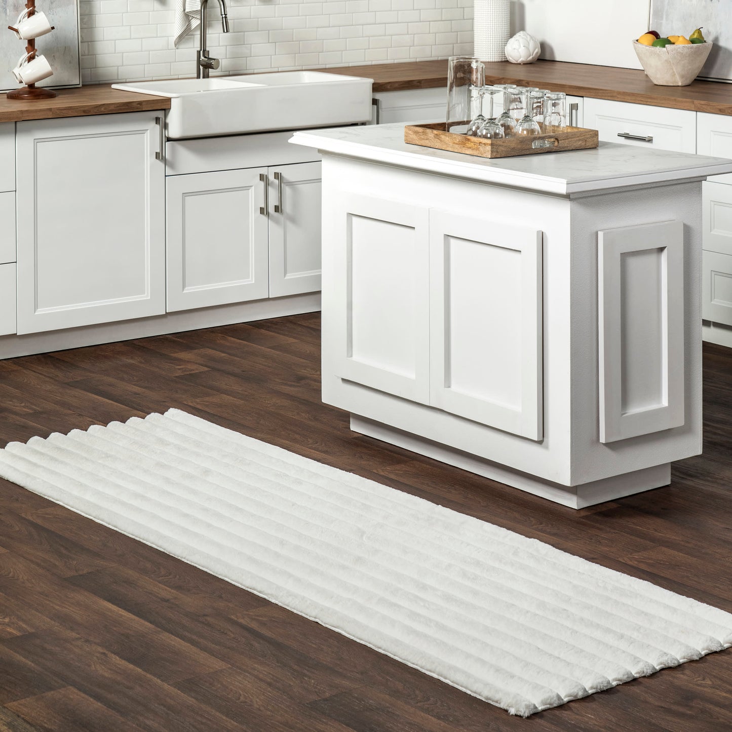 Kris Striped Plush Washable Rug in Off White | Cloud Collection