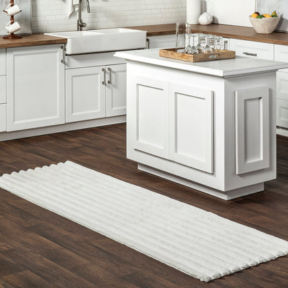 Kris Striped Plush Washable Rug in Off White | Cloud Collection