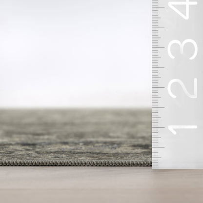 Bayberry Vintage Washable Rug in Green Grey | Spill-Proof Design