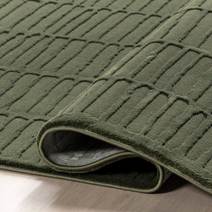 Cranbury Green Plush Textured Washable Rug