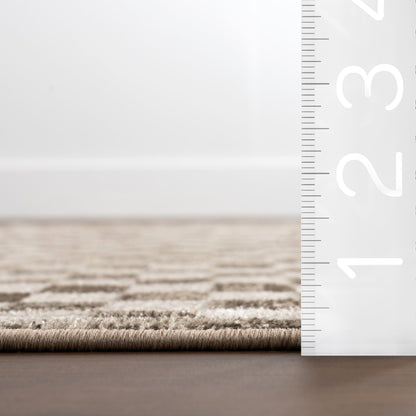 Kallie Machine Washable Tiled Rug in Brown Color