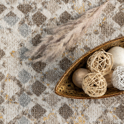 Emmy Beige Geometric Machine-Washable Rug