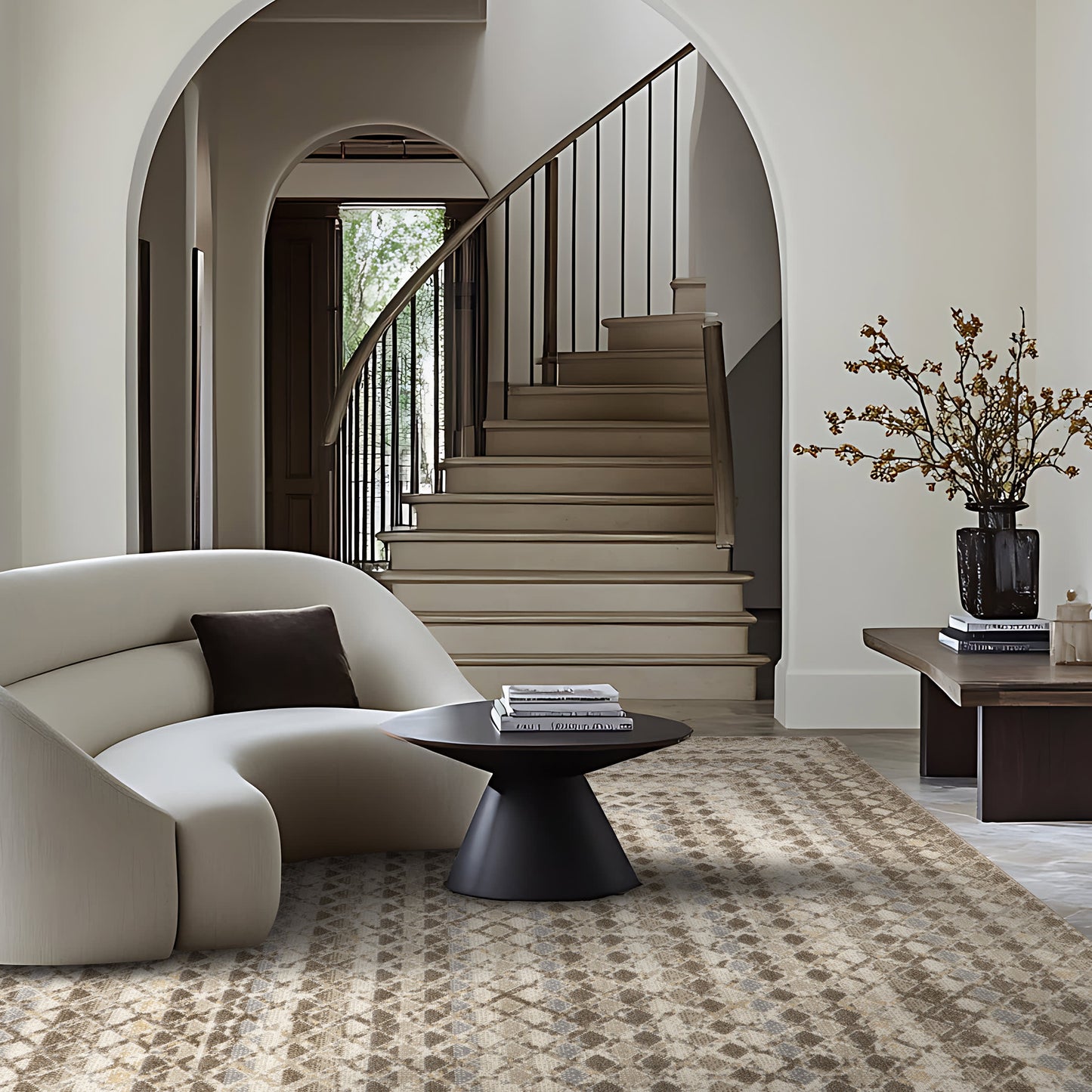 Emmy Beige Geometric Pattern Washable Rug