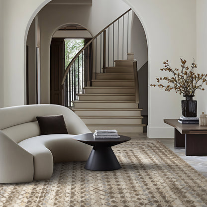 Emmy Beige Geometric Pattern Washable Rug