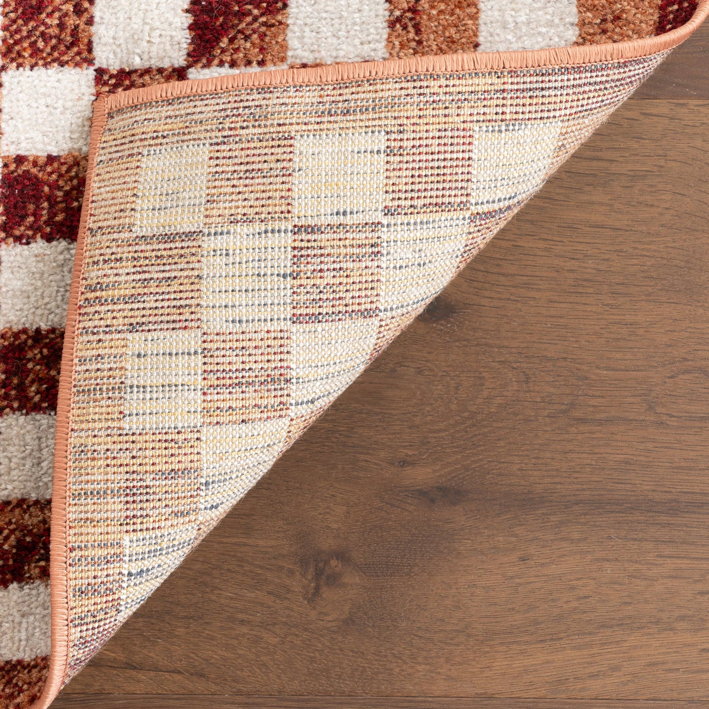 Kallie Machine Washable Tiled Rug in Brick Color