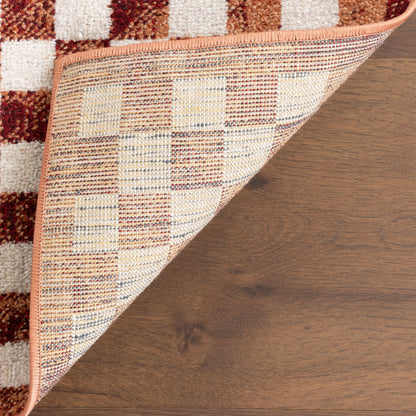 Kallie Machine Washable Tiled Rug in Brick Color
