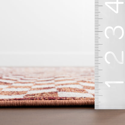 Kallie Machine Washable Tiled Rug in Brick Color