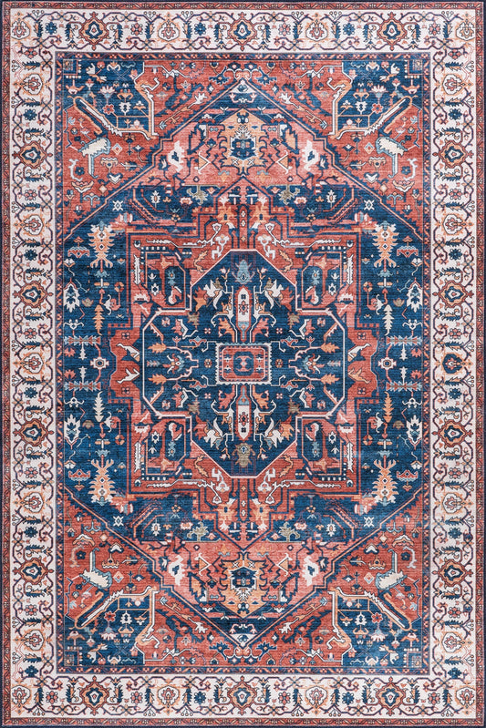 Isolated view of Rust Runner Atrium Medallion Spill Proof Washable Rug, showcasing its design