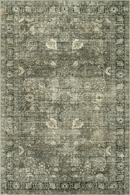 Isolated view of Green Grey Rectangle Bayberry Spill Proof Vintage Washable Rug, showcasing its design