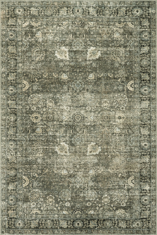 Isolated view of Green Grey Rectangle Bayberry Spill Proof Vintage Washable Rug, showcasing its design