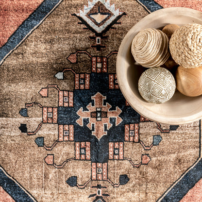 Katana Collage Durable Washable Rug in Rust Color