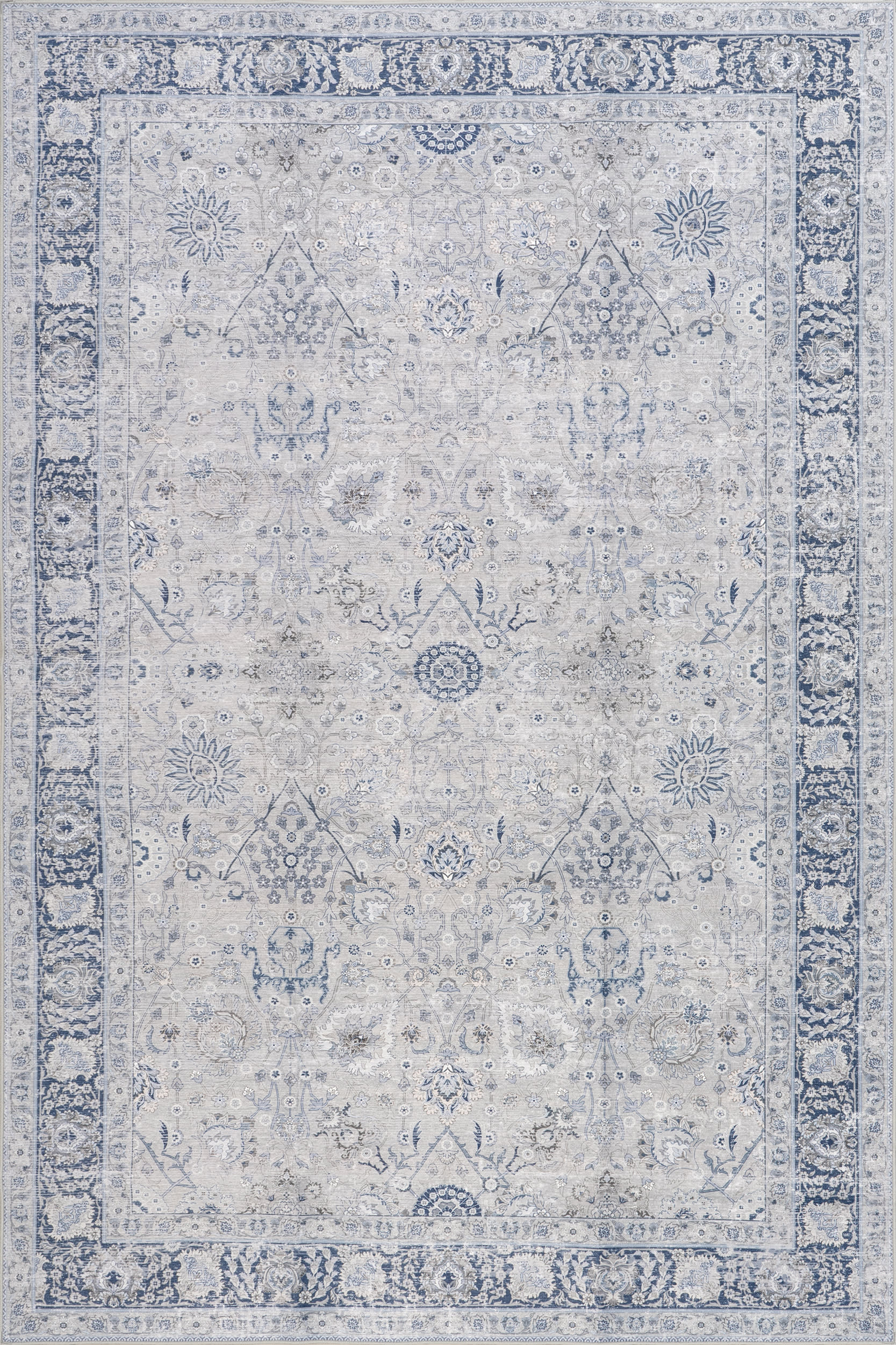 Isolated view of Light Blue Rectangle Bayberry Spill Proof Vintage Washable Rug, showcasing its design
