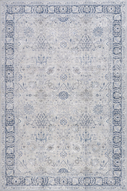 Isolated view of Light Blue Rectangle Bayberry Spill Proof Vintage Washable Rug, showcasing its design
