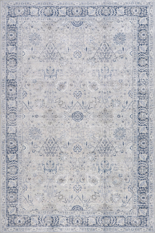 Isolated view of Light Blue Rectangle Bayberry Spill Proof Vintage Washable Rug, showcasing its design