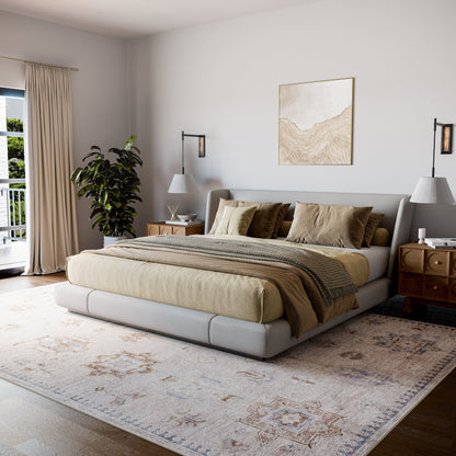 Brenda Beige Heraldry Washable Rug | Spill and Stain Resistant