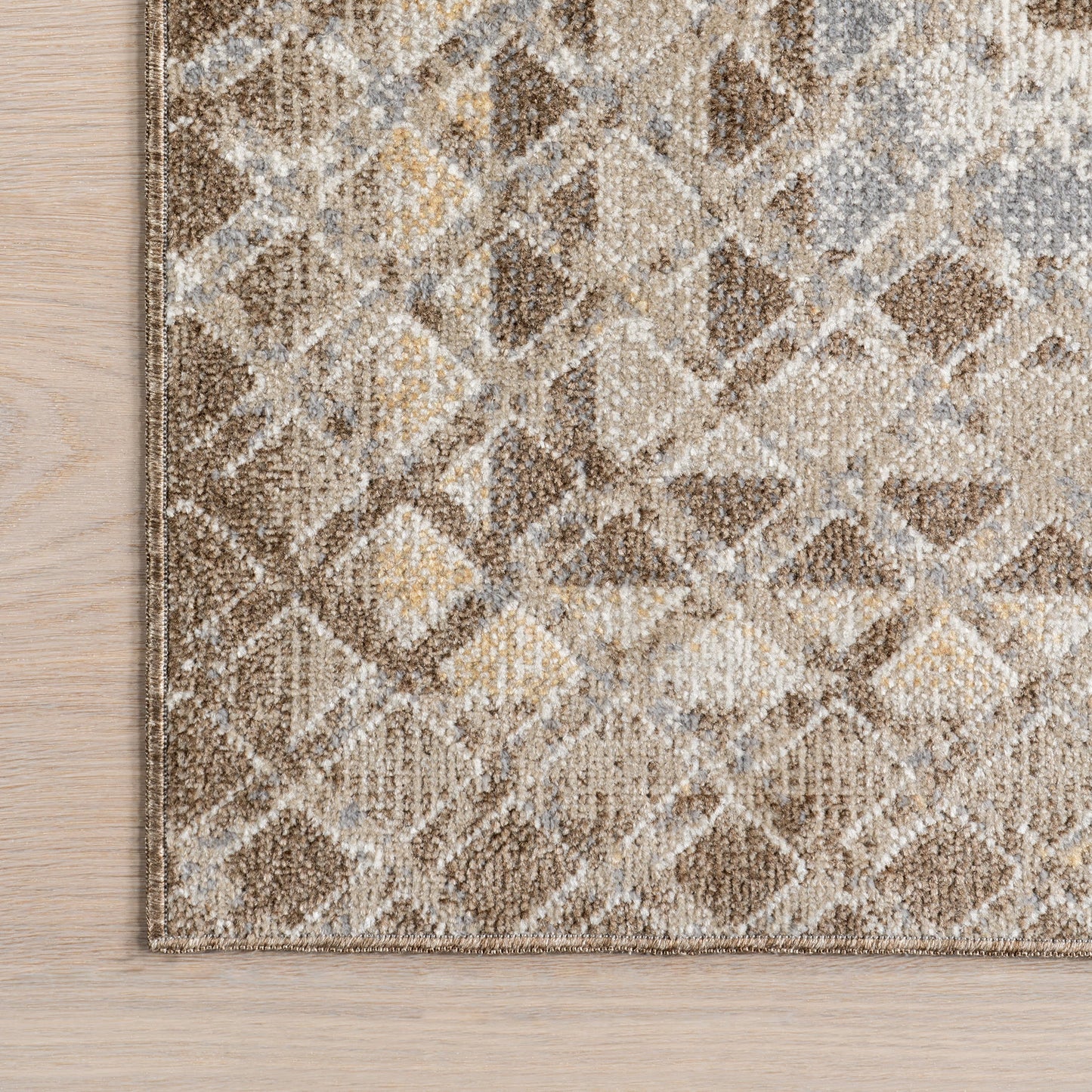 Emmy Beige Geometric Machine-Washable Rug