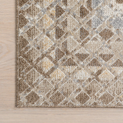 Emmy Beige Geometric Machine-Washable Rug