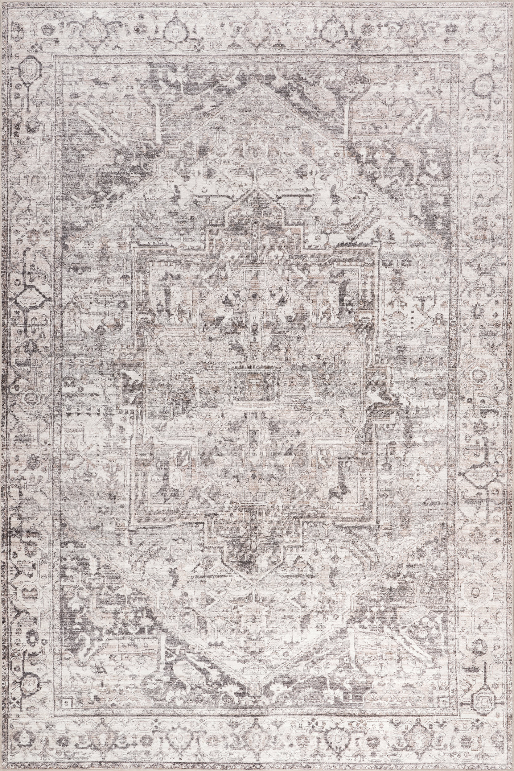 Isolated view of Grey Rectangle Atrium Medallion Spill Proof Washable Rug, showcasing its design