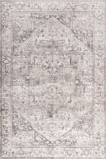 Isolated view of Grey Rectangle Atrium Medallion Spill Proof Washable Rug, showcasing its design