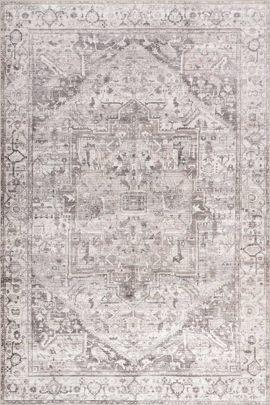 Isolated view of Grey Rectangle Atrium Medallion Spill Proof Washable Rug, showcasing its design