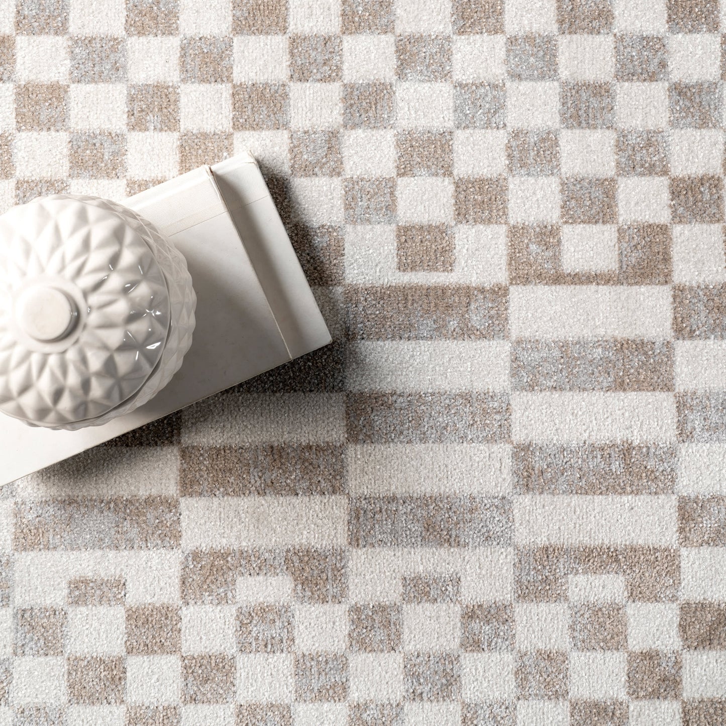 Kallie Machine Washable Beige Tiled Rug