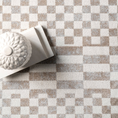 Kallie Machine Washable Beige Tiled Rug
