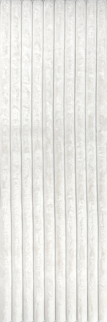 Isolated view of Off White Runner Kris Striped Plush Cloud Washable Rug, showcasing its design