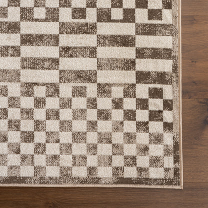 Kallie Machine Washable Tiled Rug in Brown Color
