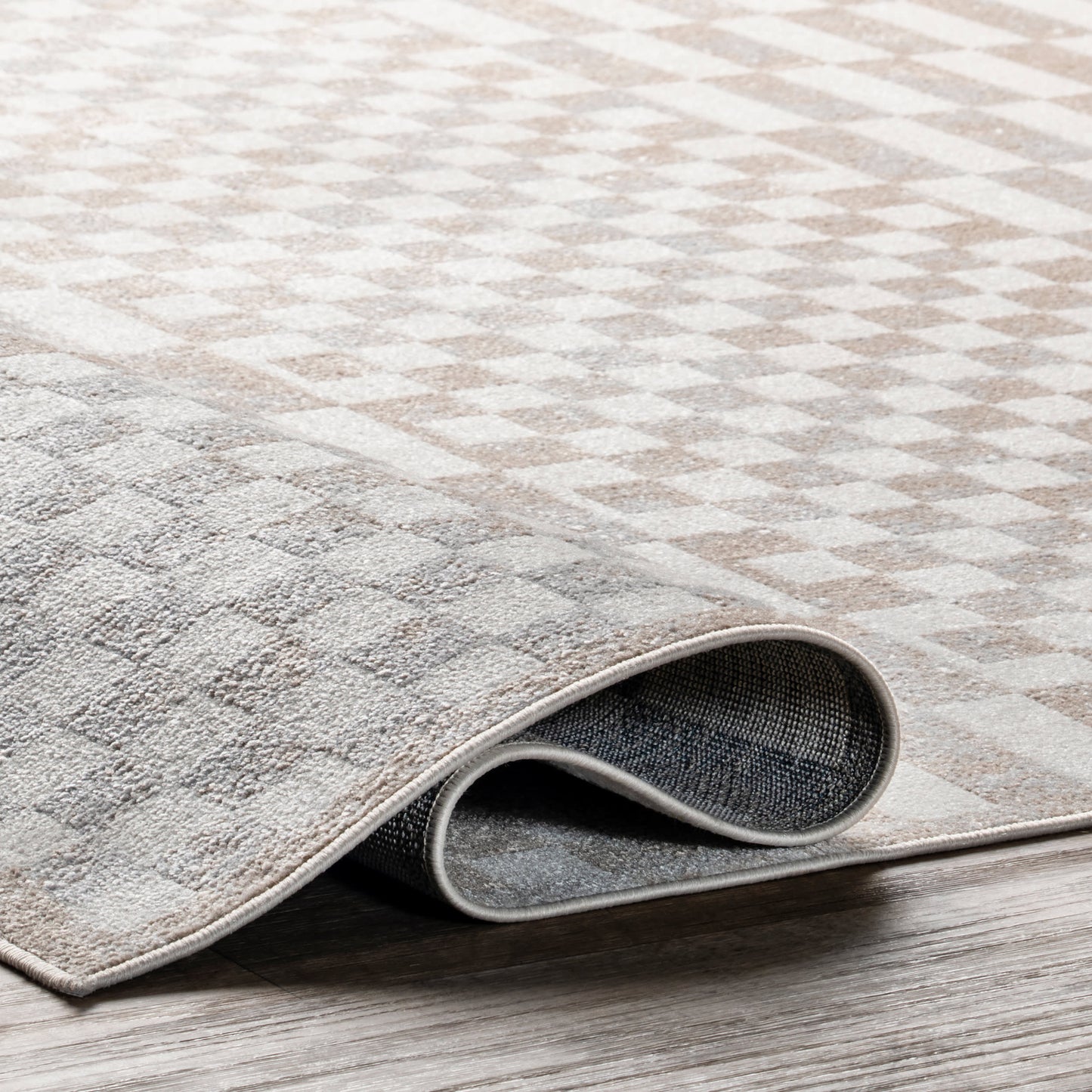 Kallie Machine Washable Beige Tiled Rug